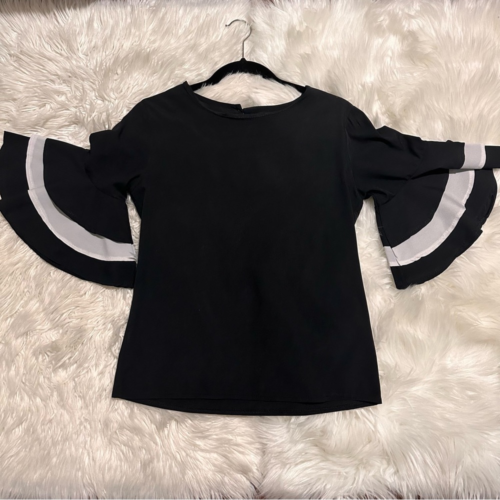 Black blouse with white stripe on sleeve